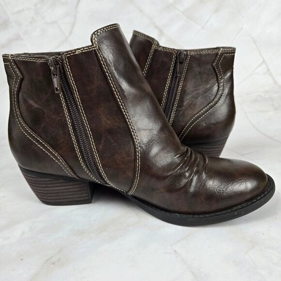 Dr Scholl's Size 8.5 Jolt Brown Faux Leather Booties Side Zipper Chunky Heel - Picture 11 of 16